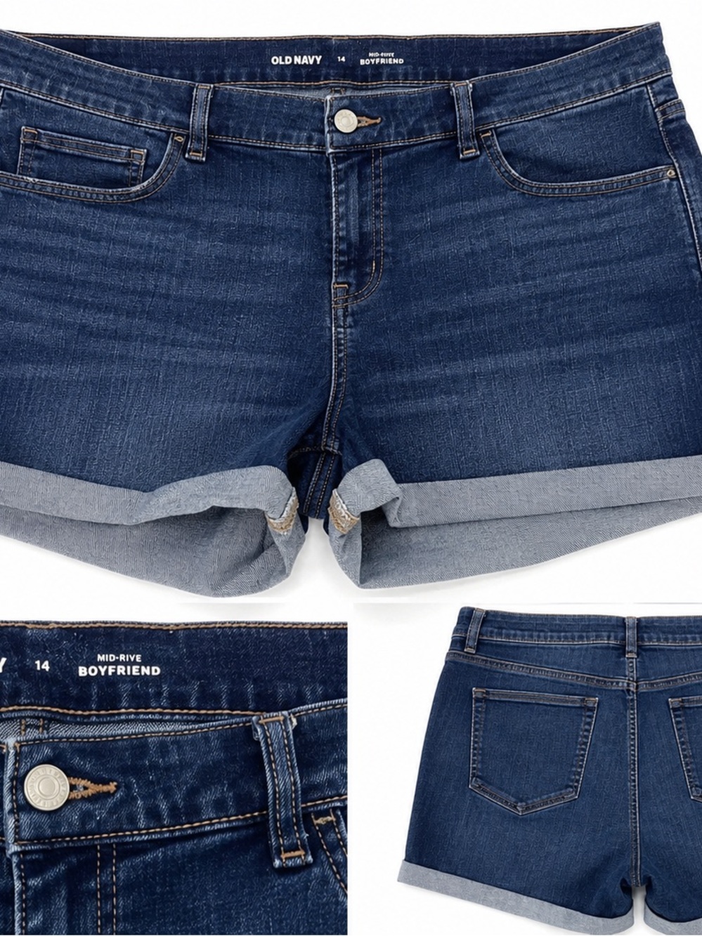 Old Navy Mid-Rise Boyfriend Cuffed Denim Shorts Women’s Size 14 Medium Wash